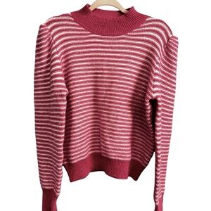 Strut and Bolt New hot pink striped fuzzy sweater size large mock neck girly
